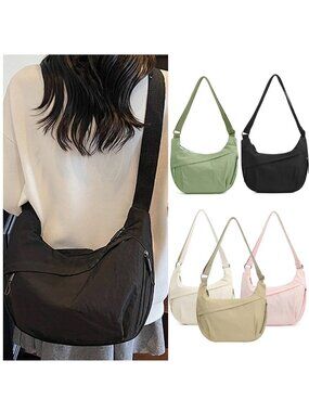 Women's Nylon Crescent Crossbody Bag Waterproof Multi Pocket